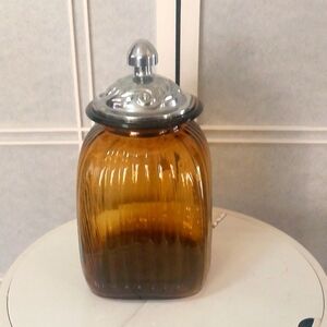 9" Artland Amber Glass Cannister with Pewter Lid.